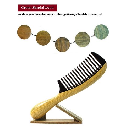 Liasun Handmade Fine Tooth Hair Comb – Anti Static 100% Natural Green Sandalwood Buffalo Horn Comb Detangling Comb for Women,Men,Thick,Fine, Curly,Straight,Wavy Hair(Wide Tooth 2)