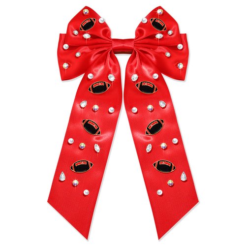 Game Day Hair Bow Clips for Women Red Black White Football Hair Clip Sports Hair Bows Game Day Football Hair Accessories Party Favors