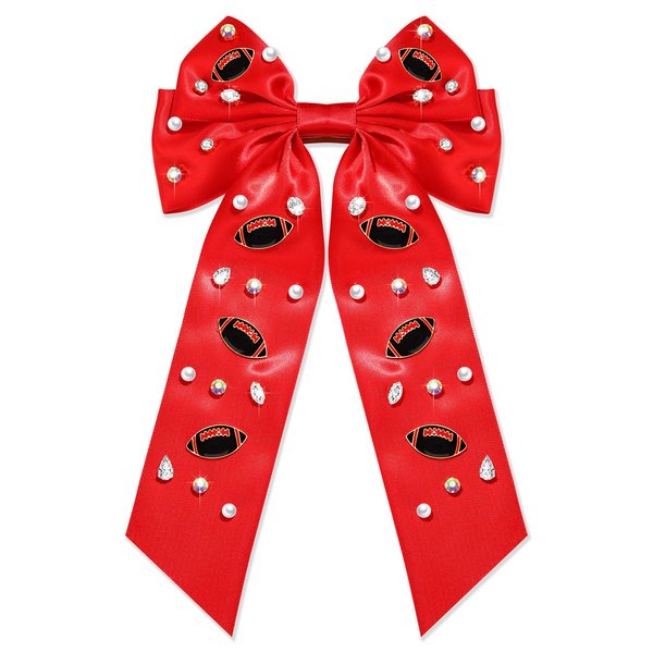 Game Day Hair Bow Clips for Women Red Black White Football Hair Clip Sports Hair Bows Game Day Football Hair Accessories Party Favors