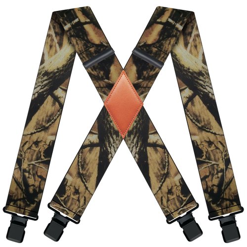QCWQMYL 2" Camo Suspenders for Men Heavy Duty Work Strong Clips Skip Hunting Men's Camouflage Suspenders Big and Tall Braces