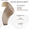 Hetto Blonde Weft Hair Extensions Human Hair Sew in Hair Extensions Real Human Hair #18/613 Ash Blonde/Bleach Blonde Weft Hair Extensions Remy Hair Brazilian 12 Inch 70g