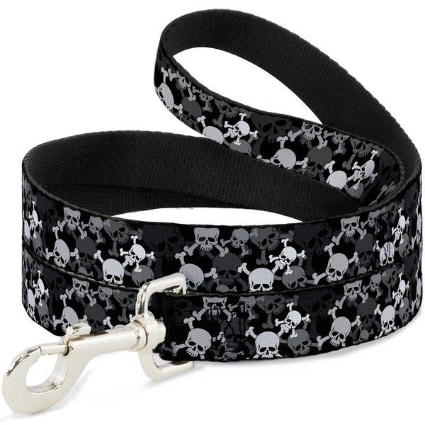 Buckle-Down Pet Leash - Top Skulls Stacked Black/Gray/White - 4 Feet Long - 1.5" Wide