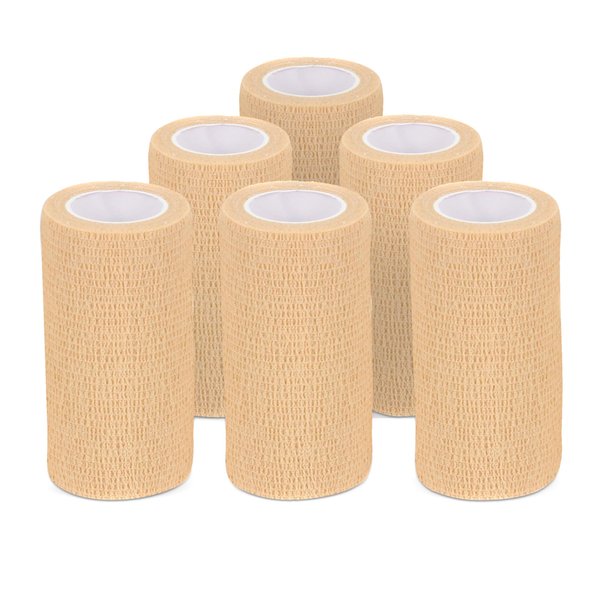 Ever Ready First Aid Self Adherent Cohesive Wrap Bandages, 4” x 5 Yards for First Aid, Sprains, Swelling, Sports, Pets, Tan – 6 Count