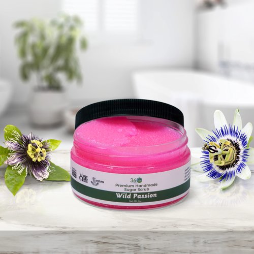 360Feel Wild Passion Sugar Body Scrub - Great Scrub for Acne Scars Stretch Marks Foot Scrub Great Gifts For Women - 8 Fl Oz Cream