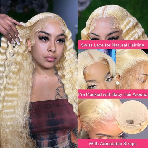 IJFMMEL 30 Inch 613 Lace Front Wig Human Hair 200% Density 13X6 HD Transparent Blonde Wig Human Hair Deep Wave Lace Front Wig Human Hair Pre Plucked Blonde Lace Front Wigs Human Hair For Women