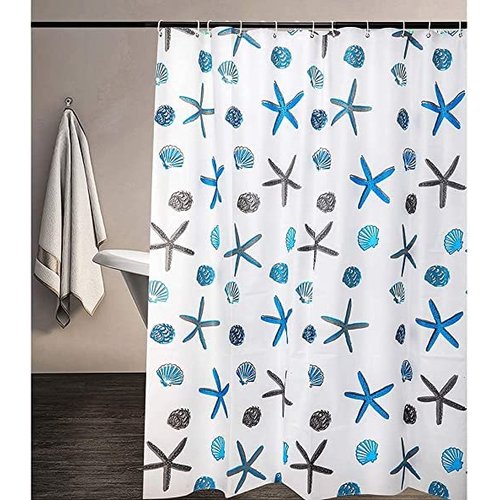meioro Shower Curtain Eco-Friendly Waterproof Bathroom Curtains Ocean Theme Semi Translucent Shower Curtain Liners with Rustproof Grommets(Starfish and Seashells, 70'' x 86'')