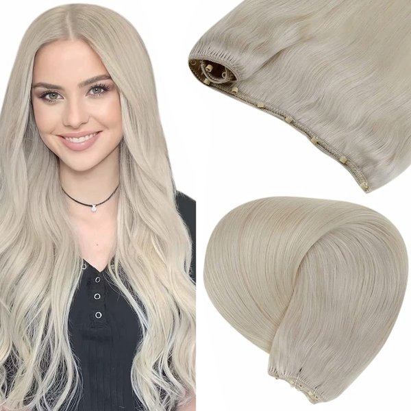 LAAVOO Microbead Weft Remy Extensions Human Hair Blonde Beaded in Human Hair Extensions Thick End Micro Beads Hair Weft Extensions Ice Blonde Micro Weft Human Hair Long for Women 50g 22"