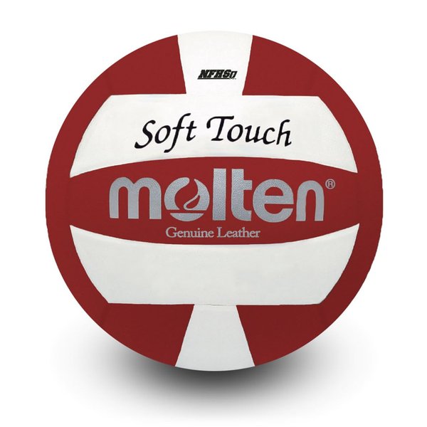Molten Soft Touch Volleyball, NFHS Approved, Genuine Leather Cover, Uni-bladder Cotton Wrapped Construction, Indoor Use, 1 Year Warranty