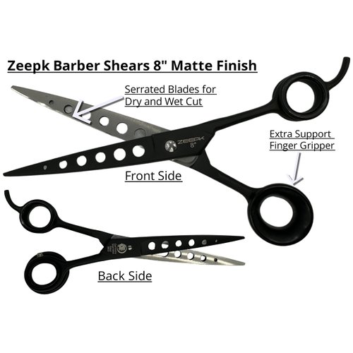 Professional Barber Shears Set 8 inch Hair Cutting Scissors and Thinning Shears for Salon and Home Use Serrated Edge German Steel Black Matte With Barber Shaving Razor Right Handed