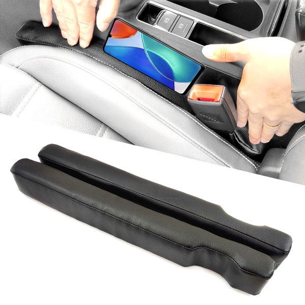 Wuzno Leather Car Seat Gap Filler, 2 Pack Universal Gap Stopper/Catcher to Fill The Gap Between Seat and Console Black Car Crevice Blocker Pad YMT