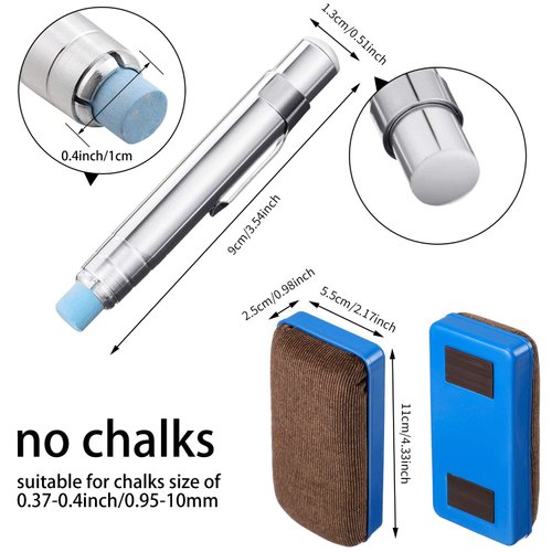 Zonon 5 Pcs Aluminum Alloy Chalk Holders for Teachers Chalk Clip Adjustable Silver Unbroken Chalk Keeper and 2 Pcs Magnetic Chalkboard Erasers for Office School Children's Painting Writing (No Chalks)