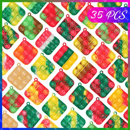 Christmas Party Favors, 32 Pcs Pop Fidget Toys Keychain Its for Kids Adults, Mini Push Bubble Pops Bulk Sensory Toys, Birthday Gifts Classroom Prizes for Boys Girls Goodie Bag Treasure Chest Box