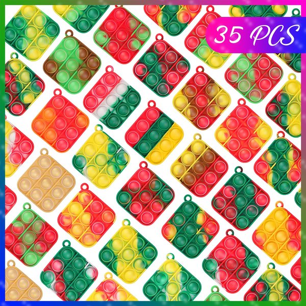 Christmas Party Favors, 32 Pcs Pop Fidget Toys Keychain Its for Kids Adults, Mini Push Bubble Pops Bulk Sensory Toys, Birthday Gifts Classroom Prizes for Boys Girls Goodie Bag Treasure Chest Box