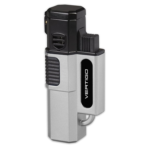 Vertigo Hornet Quad 4 Torch Flame Single Action Cigar Lighter Silver