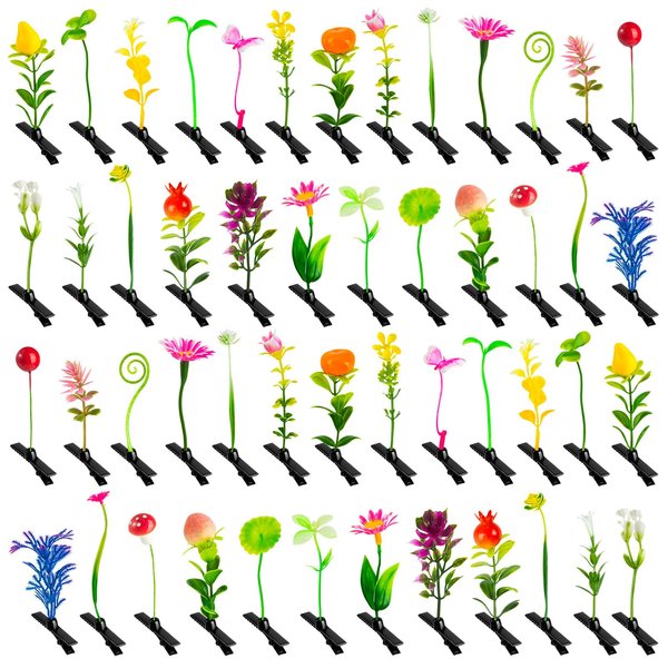 50 Pcs Sprout Clips Mixed Style Plant Hairpins Little Grass Sprout Hair Clips Butterfly Mushroom Hair Accessories Gift for Women Girls Kids Party School