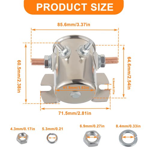 HUAREW Max 300A Continuous Duty Solenoid Relay 4-Terminal Nickel-Plating 12VDC for Golf Carts, Winch, Marine SPST 12 Volt