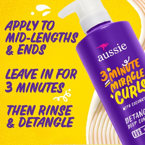 Aussie 3 Minute Miracle Curls Detangling Deep Conditioner Treatment with Coconut Oil, 16 Fl Oz, Paraben and Sulfate Free