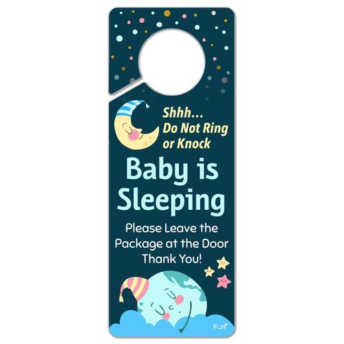 Funplus Baby Sleeping Sign - Do Not Knock or Ring - Plastic Door Knob Hanger Sign
