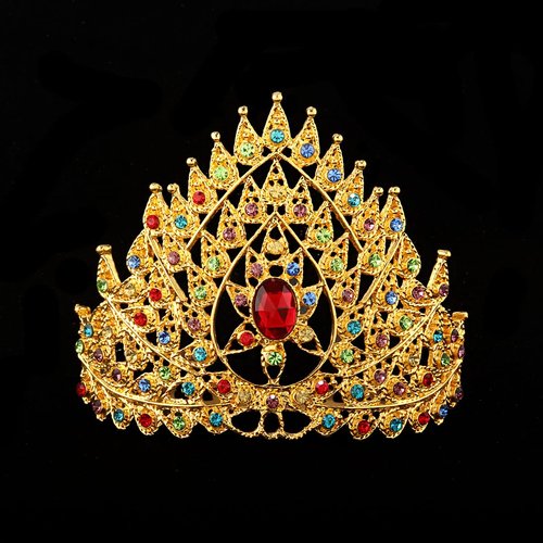 JORCEDI Women Rhinestone Hair Comb Jewelry Bridal Wedding Tiara Ornament Headpiece For Women Brides Prom Wedding Birthday Party (Gold With Colorful Stone)