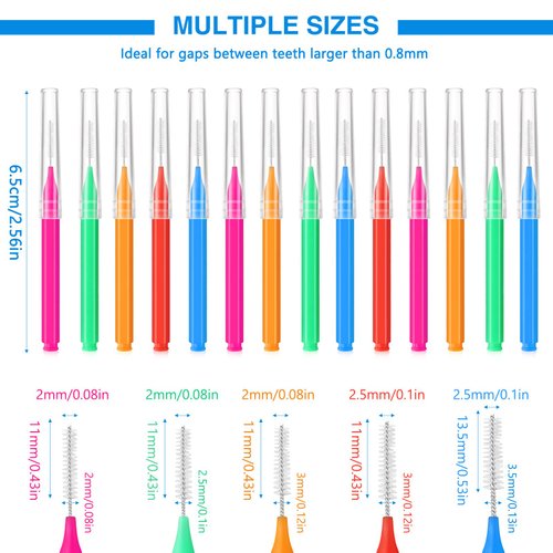 Yetene 200 Pcs Interdental Brushes Braces Brush for Cleaner Disposable Dental Floss Picks Braces Flossers Dental Brush Soft Dental Tooth Flossing Head for Teeth Cleaning Tool, 5 Colors, 5 Sizes