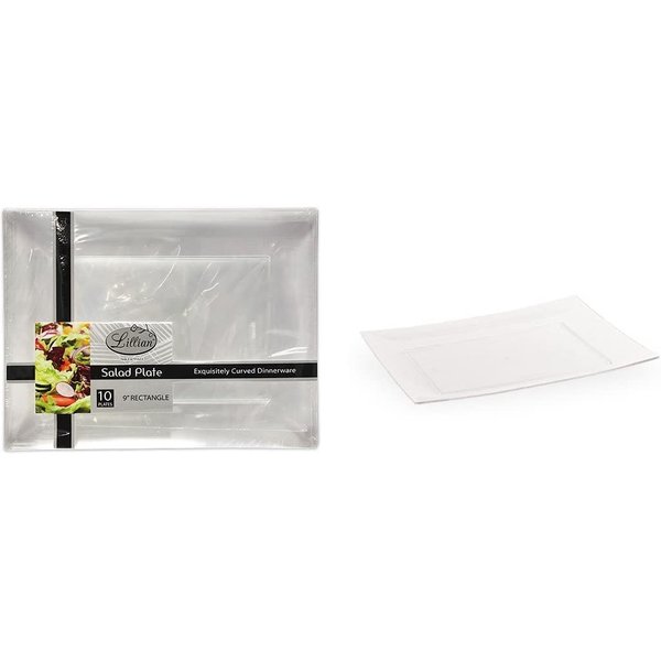 Premium Clear Rectangle Plastic Plates - 9" x 6.8" (10-Pack) - Crystal-Clear Design, Sturdy & Sophisticated - Perfect for Parties & Events