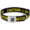 Dog Collar Seatbelt Buckle Caution Watch Your Dubstep Black Yellow 13 to 18 Inches 1.5 Inch Wide