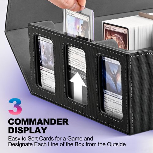 UAONO Trading Card Storage Box for Commander Display, 1800+ MTG Deck Box with 3 Toploader, TCG Card Case fits Magic PTCG Sports Cards (Black&Gray)
