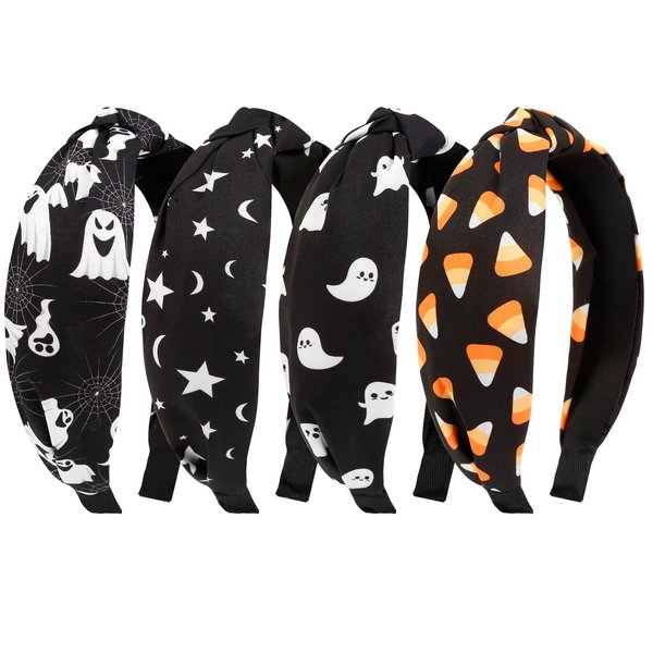 Halloween Headbands for Women Halloween Knotted Headband for Girls with Spooky Ghost Halloween Hair Accessories for Women 4PCS