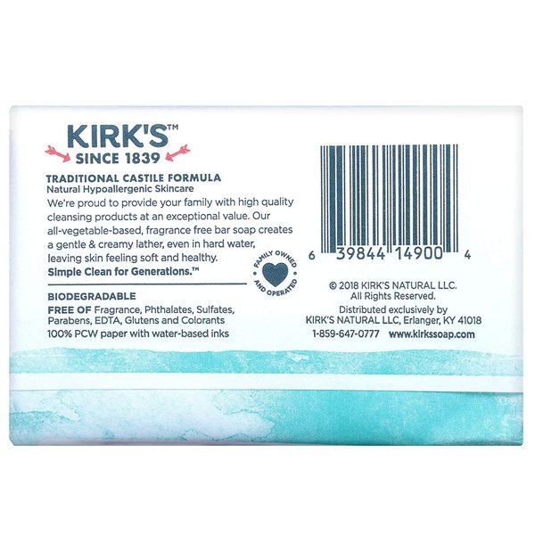 Natural Castile Bar Soap - Kirk's Castile Natural Coco Bar Soap 4oz - 5 Pack