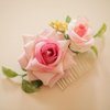 Fangsen Wedding Boho Pink Yellow Rose Flowers Floral Comb With Hair Clip Hair Accessories Floral Hair Headpiece for Brides and Bridesmaids