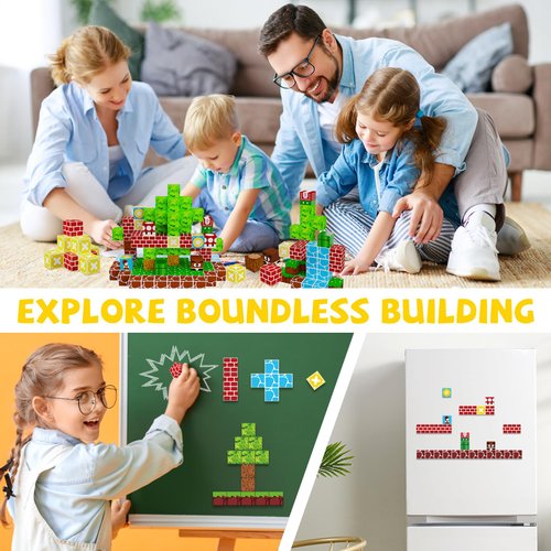 VICHTOP 120Pcs Magnetic Blocks - Build Mine Magnet World Set, 1" Magnetic Cubes, STEM Sensory Montessori Building Toys Christmas Birthday Gifts for Boys & Girls Age 3 4 5 6 7 8-13 Years Old