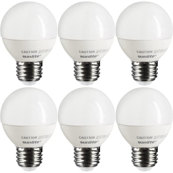 Sunlite 40288 LED G16 Globe Light Bulb, 5 Watts (40W Equivalent), 350 Lumens, Dimmable, Medium E26 Base, Short-Bulbs, Vanity Bulbs, Energy Star Listed, Frosted, 6 Count