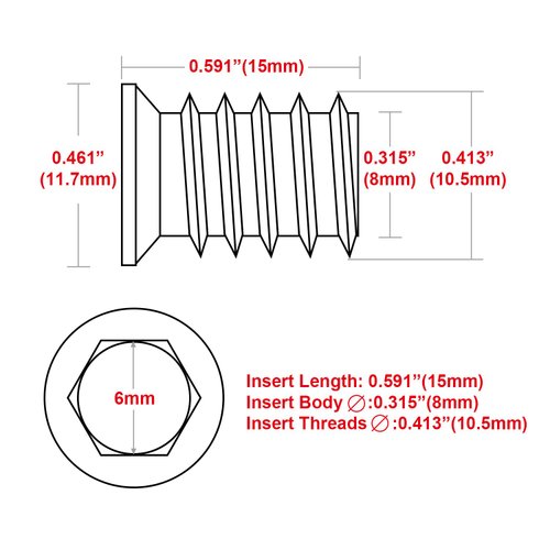 40Pcs Anwenk 1/4"-20 x 15mm Furniture Screw in Nut Threaded Wood Inserts Bolt Fastener Connector Hex Socket Drive for Wood Furniture Assortment (with Hex Spanner)