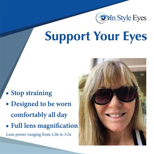 In Style Eyes EyeCool Classic Full Reader Glasses, Non-Bifocal Sunglasses - Full-Rimmed Frame - Non-Polarized Lens - Black - 3.0x