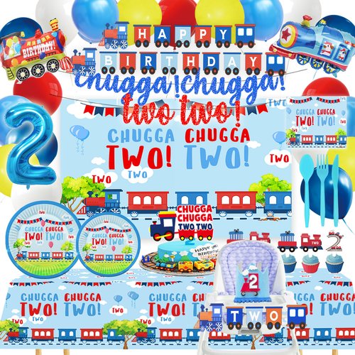 Train 2nd Birthday Party Decorations，Chugga Chugga Two Two Party Decorations,2nd Birthday Party Decorations Boy