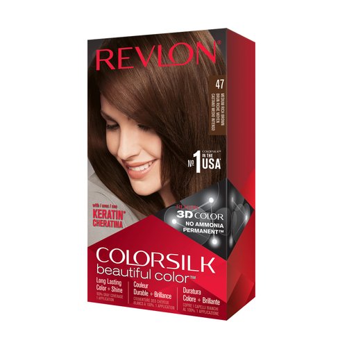 Revlon Permanent Hair Color, Permanent Hair Dye, Colorsilk with 100% Gray Coverage, Ammonia-Free, Keratin and Amino Acids, 47 Medium Rich Brown, 4.4 Oz (Pack of 1)