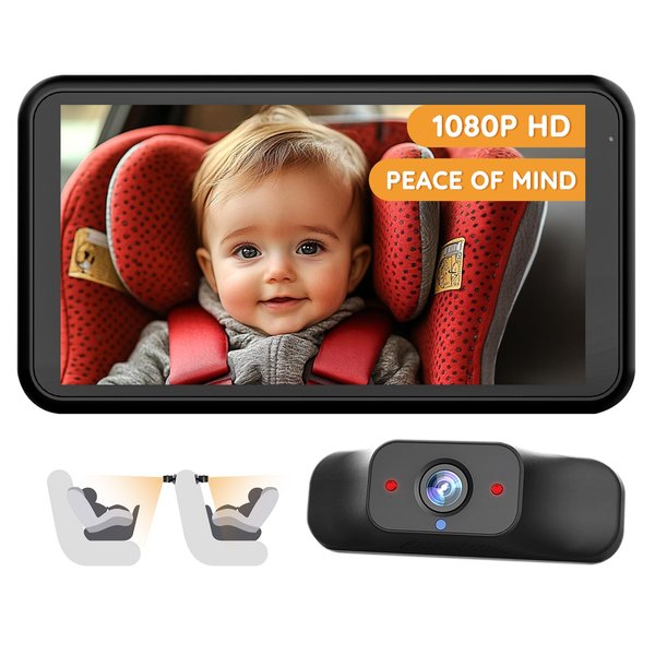 Babyvue Baby Car Camera Plug-Play, 4.5" 1080P HD Crystal Clear View Baby Car Mirror Monitor with 3X Zoom, Safety 360 Rotation Rear Facing Car Seat for Baby, Baby Travel Essential