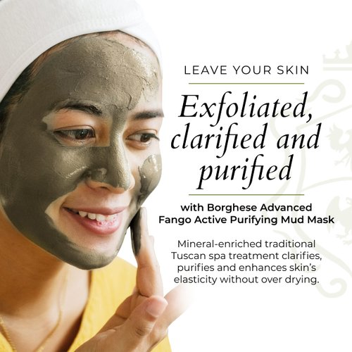 Borghese Advanced Fango Active Purifying Mud Mask For Face and Body, Ideal for Oily Dry and Combination Skin, 2.7 Oz