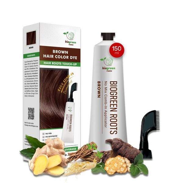 Biogreen Brown Hair Color Dye - Gentle on Hair, Perfect Gray Coverage for Men & Women - Ammonia-Free Formula - Gentle and Nourishing Coloring Experience - Hair Roots Touch-Up - Salon-Quality - 150ml