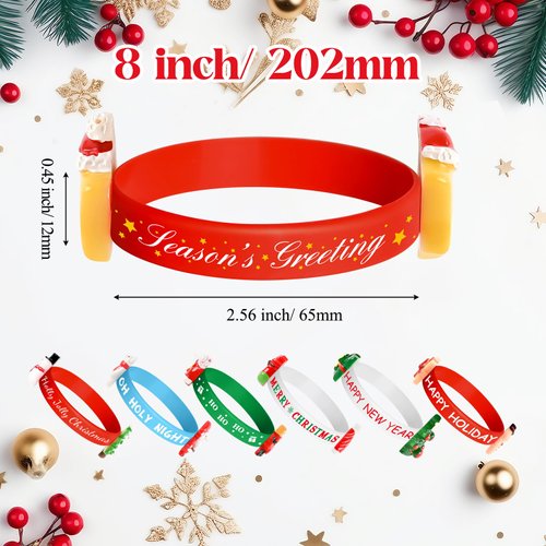 Morcheiong 10/20 Pieces Merry Christmas Rubber Bracelets Silicone Wristbands for Holiday Party Goodies Bags Stuffers Filler Favors Classroom Prizes School Class Exchange Supplies (10)