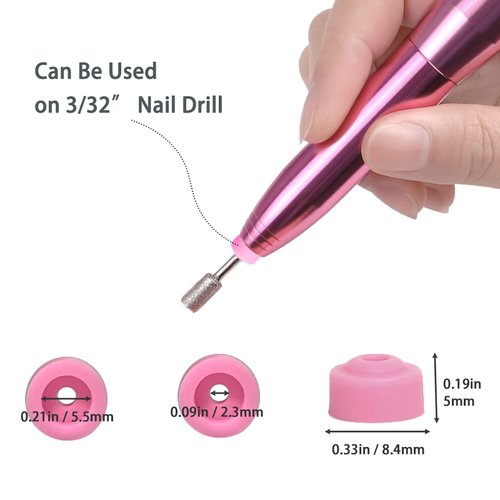 FUATY Drill Nail Dust Collector, 20PCS Nail Drill Bit Dust Cover Dustproof Protector Caps for 3/32" Nail Drill, Nail Art Tools Silicone Dust Stopper Holder for Acrylic Nails, Pink