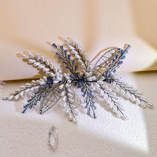 Bridal Wedding Pearl Hair Comb Blue Beaded Hair Side Hair Clip Wedding Hair Accessories Suitable for Girls Bridesmaid Hairpins A108 (white)