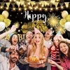 Black and Gold Happy Birthday Backdrop Banner for Women Men Birthday Party Backdrop, Classic Car Happy Birthday Sign Party Decorations Supplies (10X8FT, Polyester)