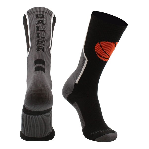 MadSportsStuff Baller Basketball Logo Crew Socks (Black/Orange, Small)