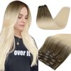 Slinsmei Remy Balayage Clip in Hair Extensions Dark Brown Color #8 Fading to Color #60 Platinum Blonde Balayage Human Hair Extensions Clip in Real Hair 7pcs 120g 18 Inch