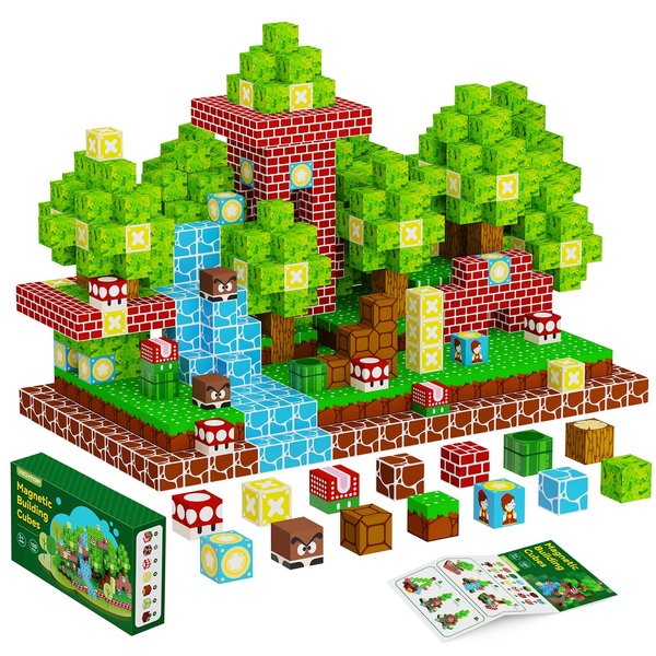 VICHTOP 120Pcs Magnetic Blocks - Build Mine Magnet World Set, 1" Magnetic Cubes, STEM Sensory Montessori Building Toys Christmas Birthday Gifts for Boys & Girls Age 3 4 5 6 7 8-13 Years Old