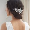 Unsutuo Crystal Bride Wedding Hair Comb Silver Rhinestone Flower Bridal Hair Pieces Pearl Wedding Hair Accessories for Women and Girls… (Silver)