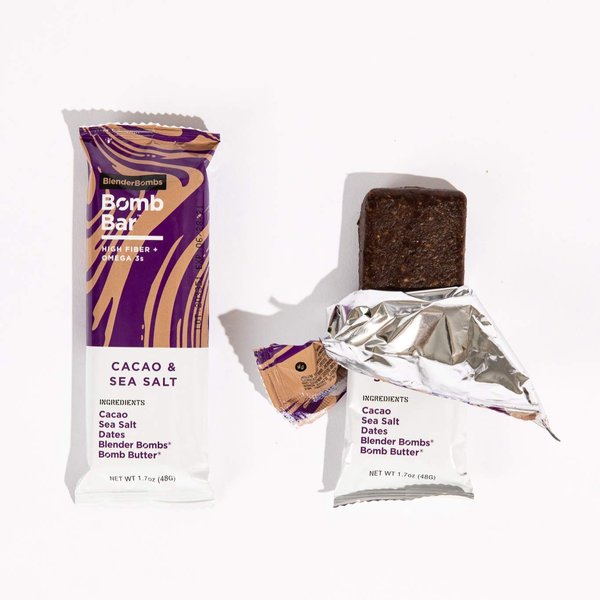 Blender Bombs Bomb Bar, 9 Pack, Cacao Sea Salt Flavor, Plant-Based Snack Food Bar