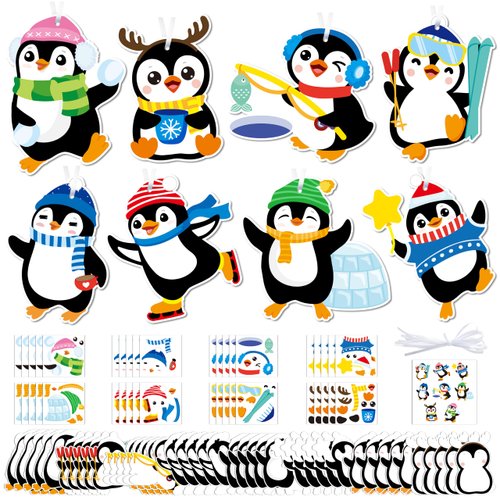 40Set Make Your Own Winter Penguin Crafts for Kids - Bulk Christmas Penguin Stickers Games DIY Hanging Ornament Craft Kit for Tree Decorations Classroom Home Winter Xmas Holiday Party Favors Supplies