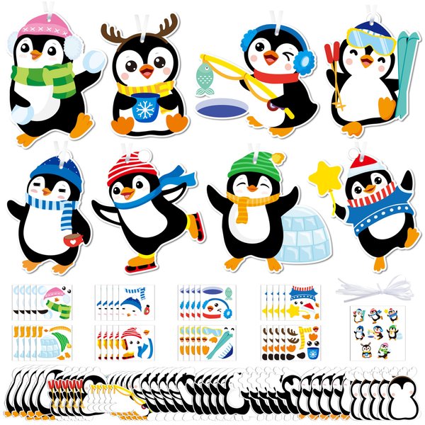 40Set Make Your Own Winter Penguin Crafts for Kids - Bulk Christmas Penguin Stickers Games DIY Hanging Ornament Craft Kit for Tree Decorations Classroom Home Winter Xmas Holiday Party Favors Supplies